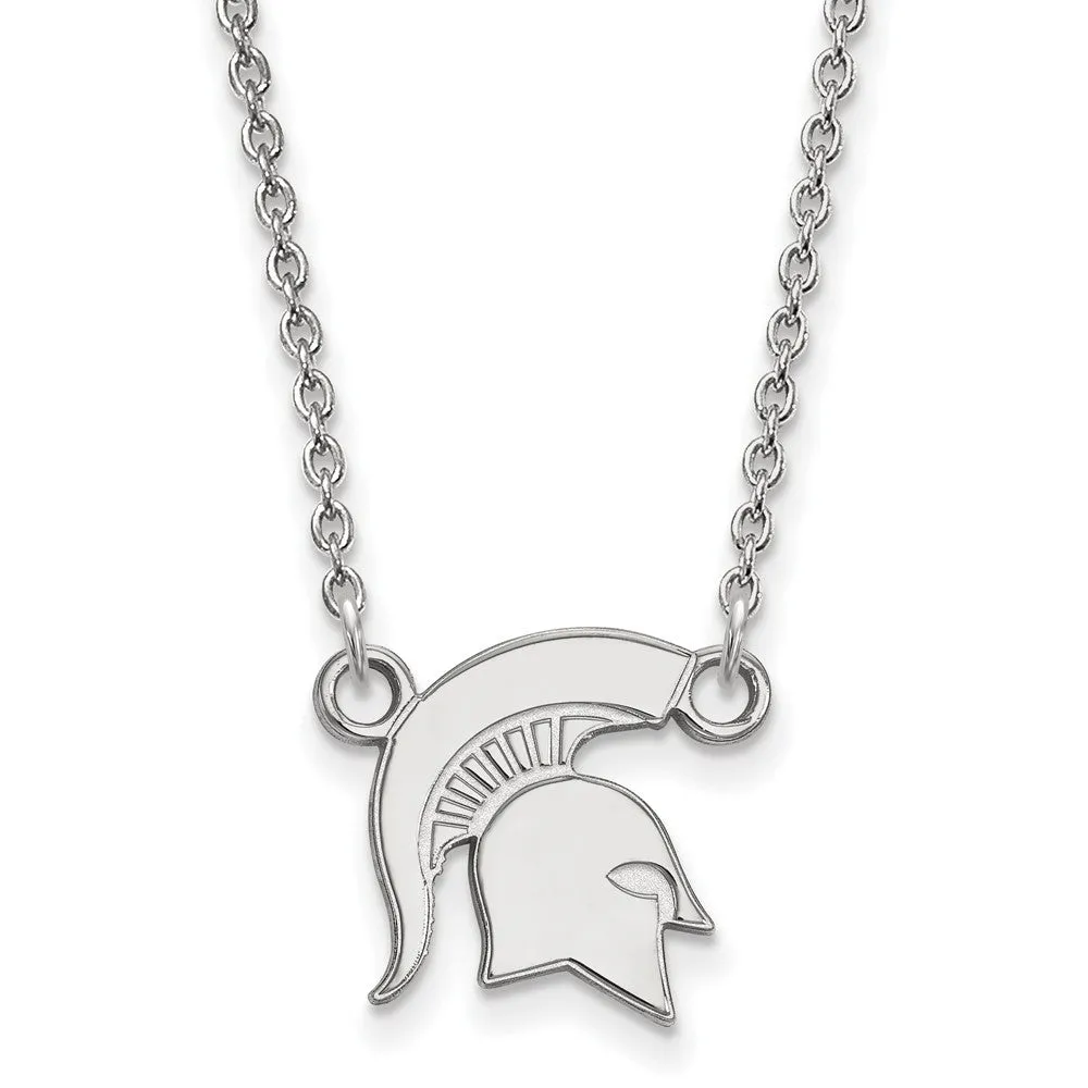 10k White Gold Michigan State Small Pendant Necklace