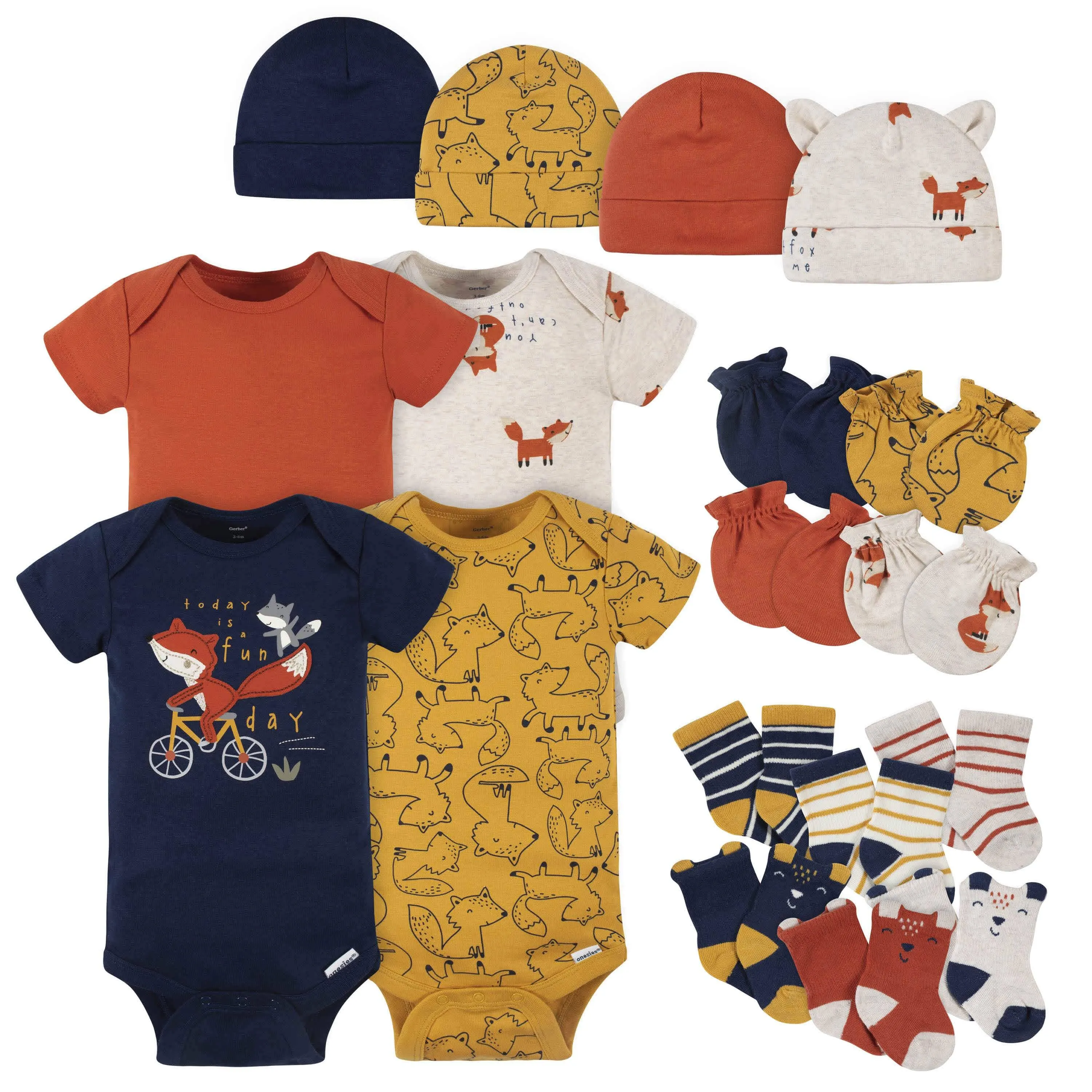 18-Piece Baby Boys Fox Onesies Bodysuit, Mitten, Cap, & Sock Set