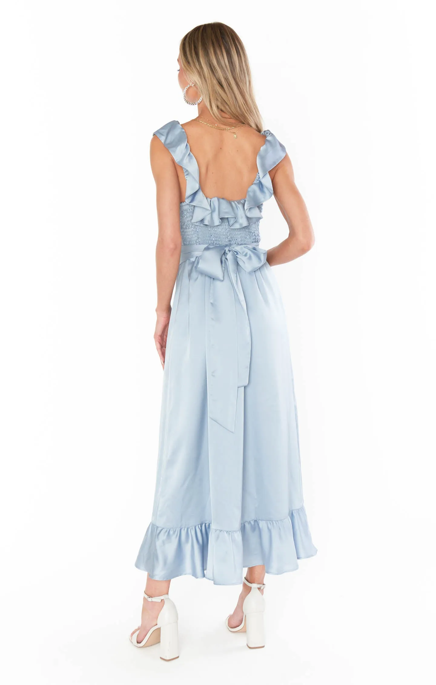 Alexis Midi Dress ~ Steel Blue Luxe Satin