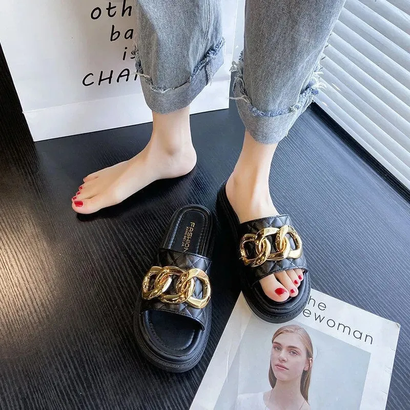 All-match Summer Casual Metal Buckle Slippers