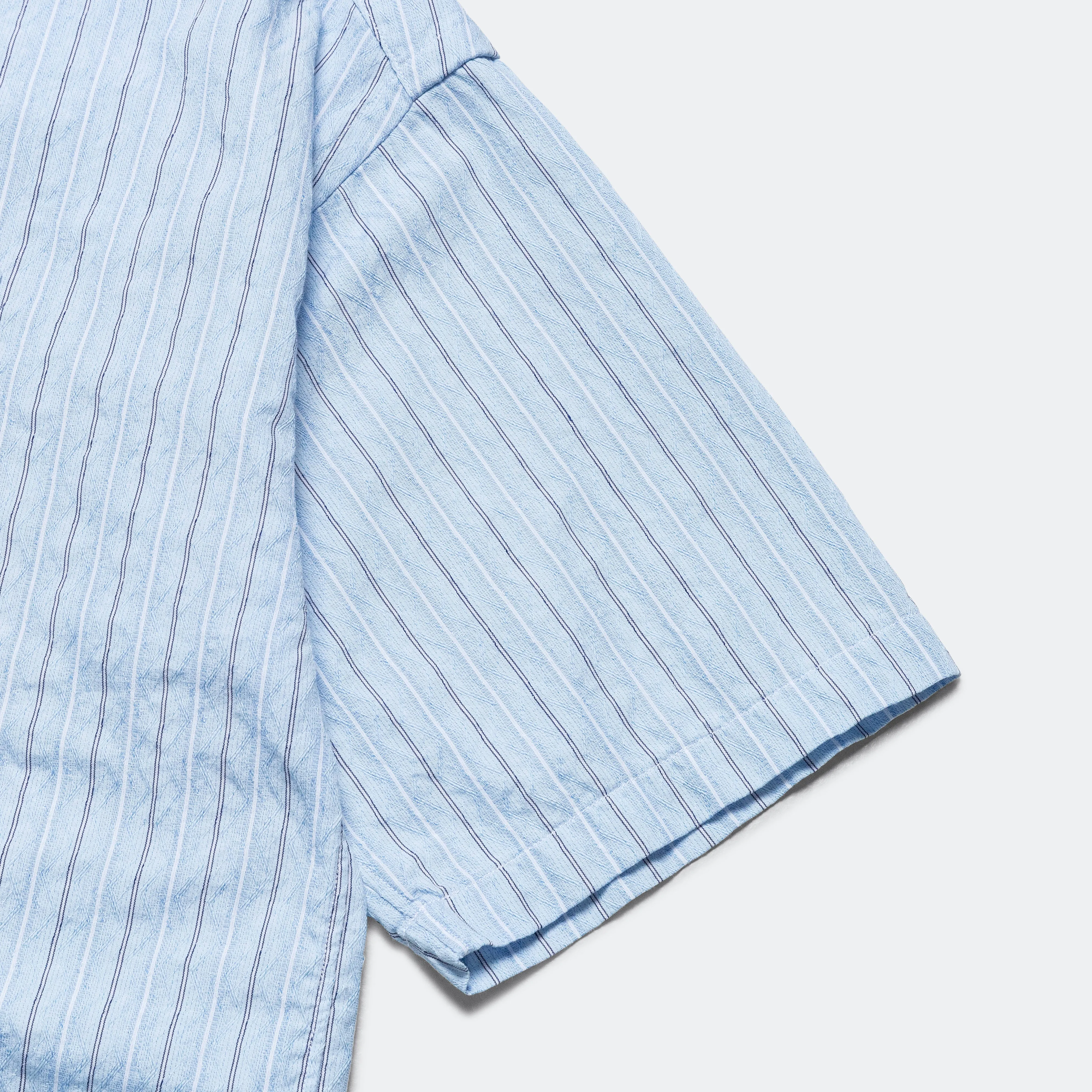 Band Collar Dobby Stripe S/S Shirt - Sax