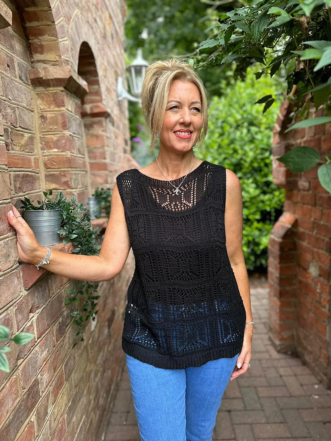 Black Knitted Pattern Top Lola