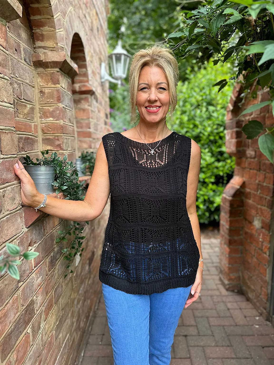 Black Knitted Pattern Top Lola