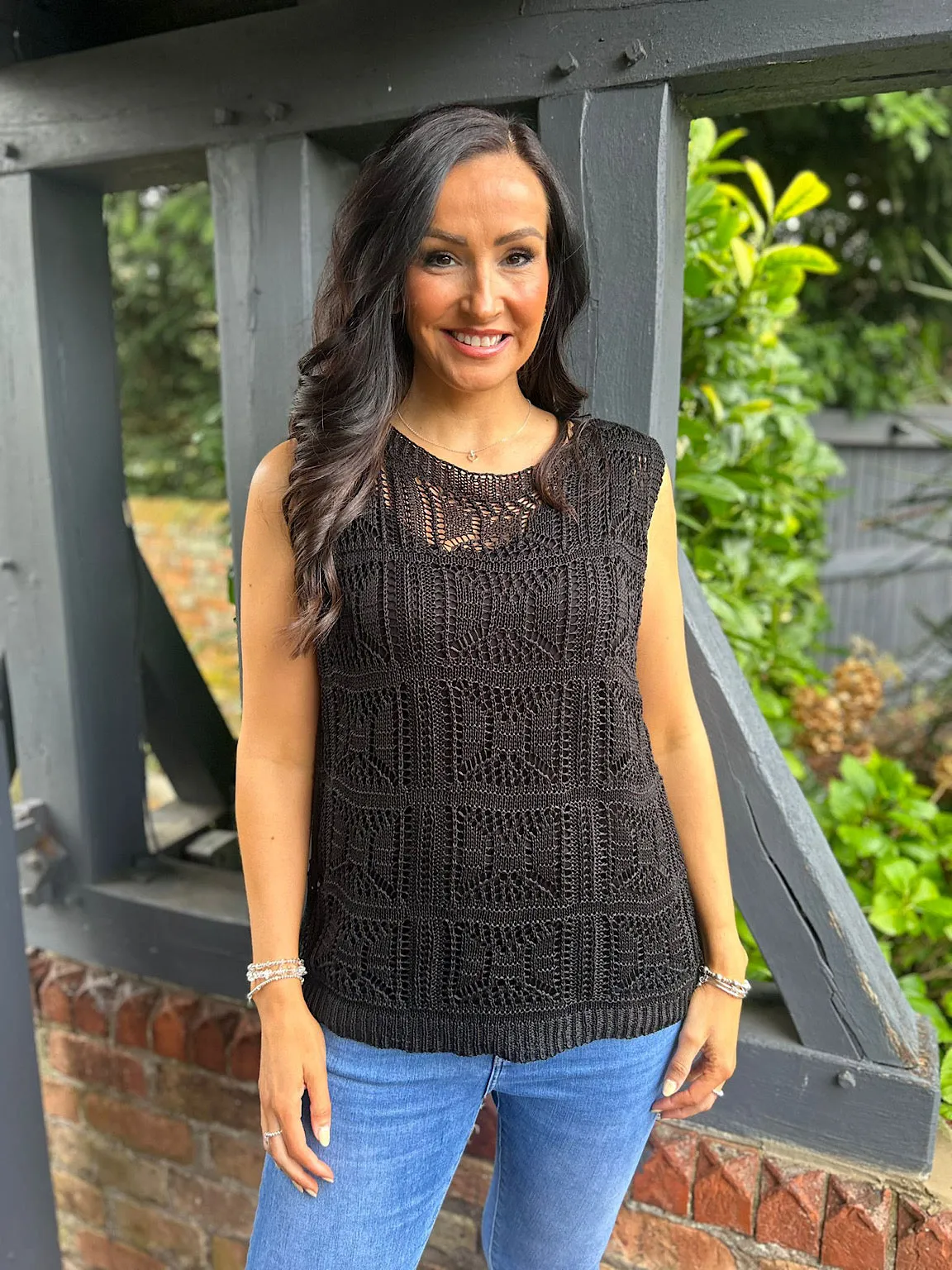 Black Knitted Pattern Top Lola