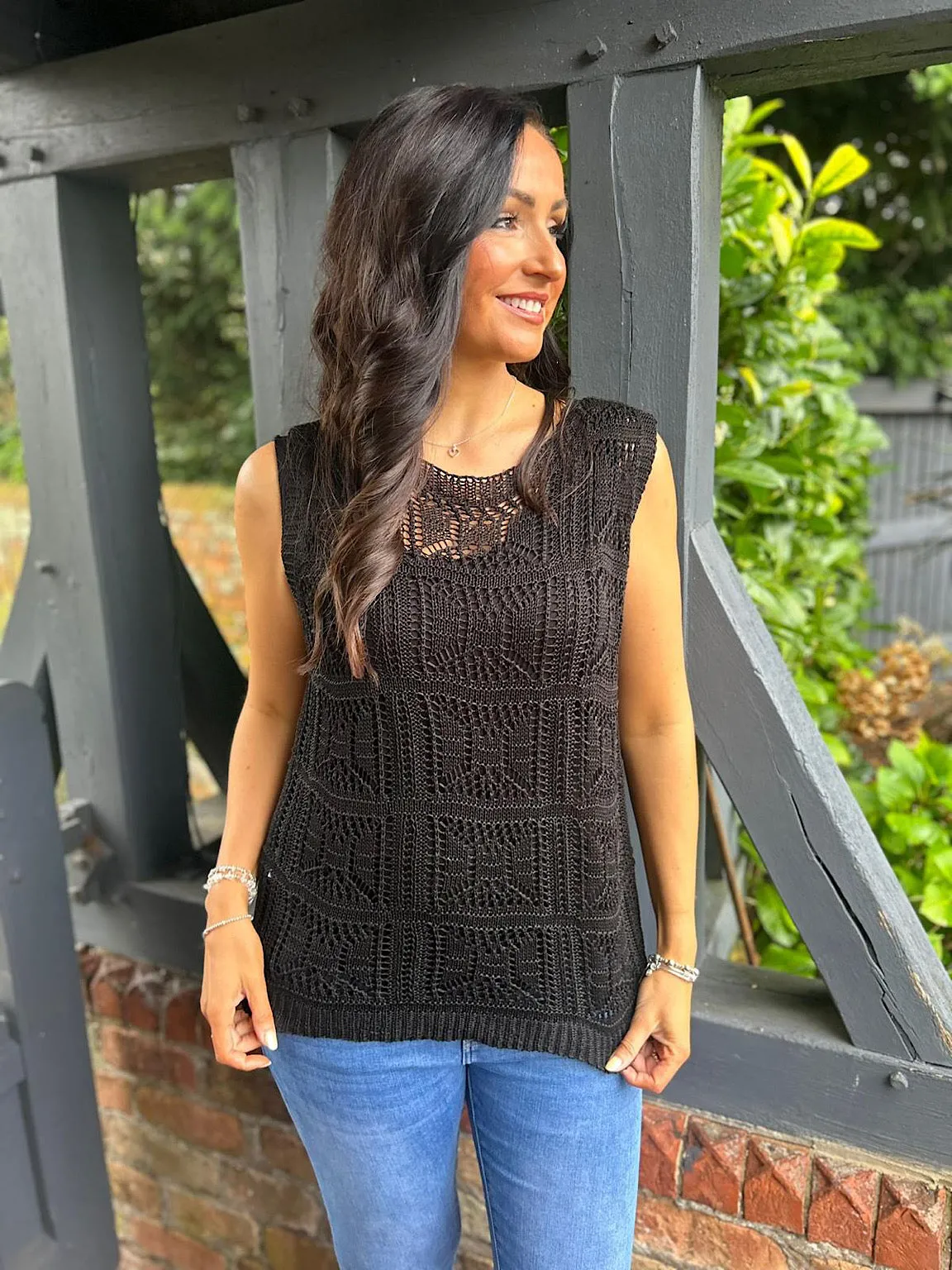 Black Knitted Pattern Top Lola