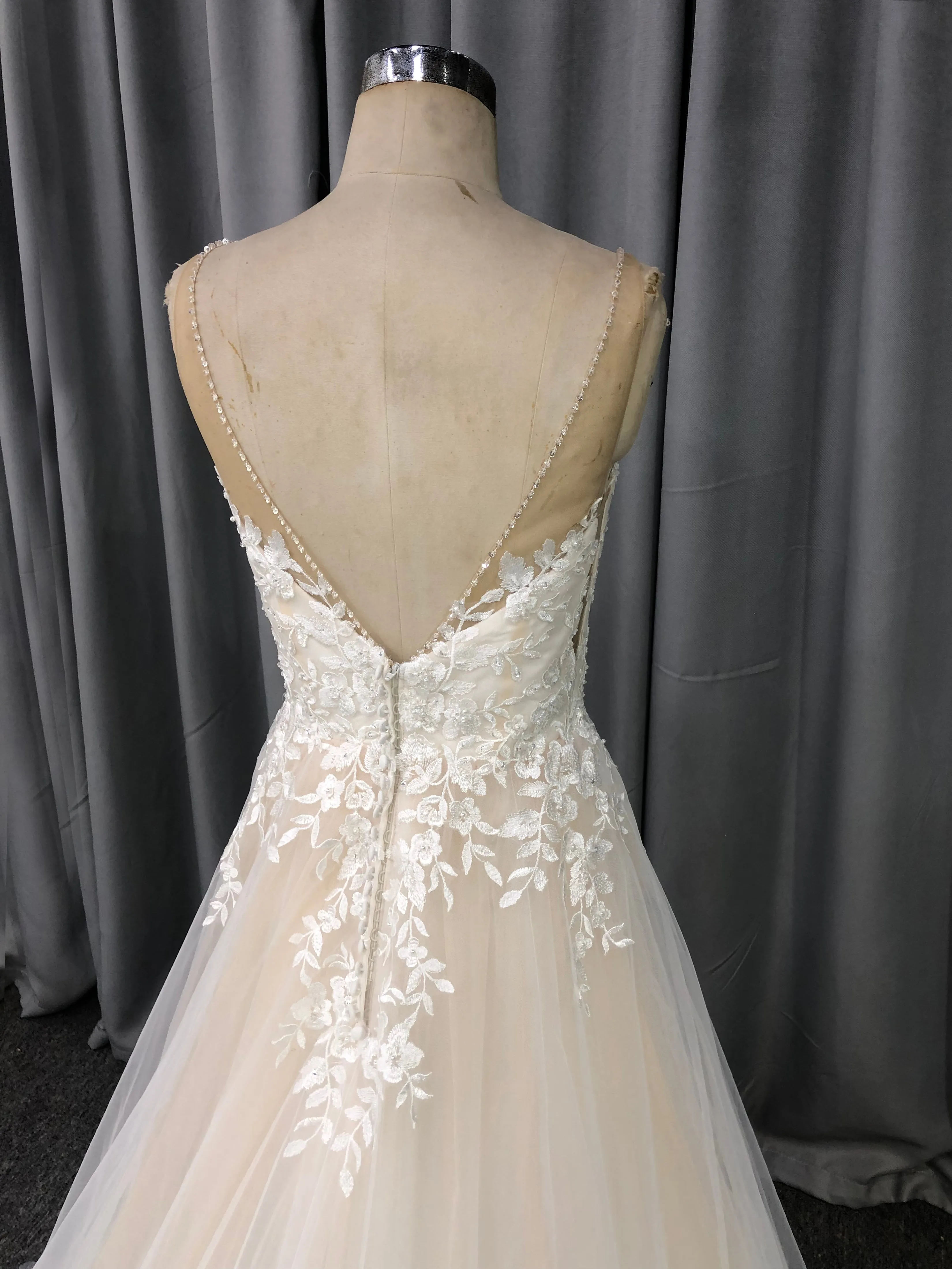 Charmante Robe trapèze cache cœur Dentelle&Tulle Robe de Mariée avec la courte traîne