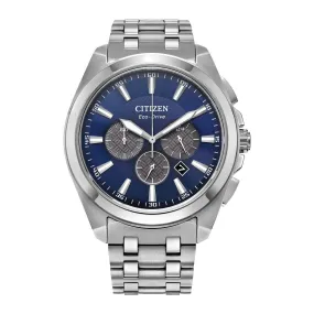 Citizen Peyten Mens Chronograph Stainless Steel Blue Dial Watch