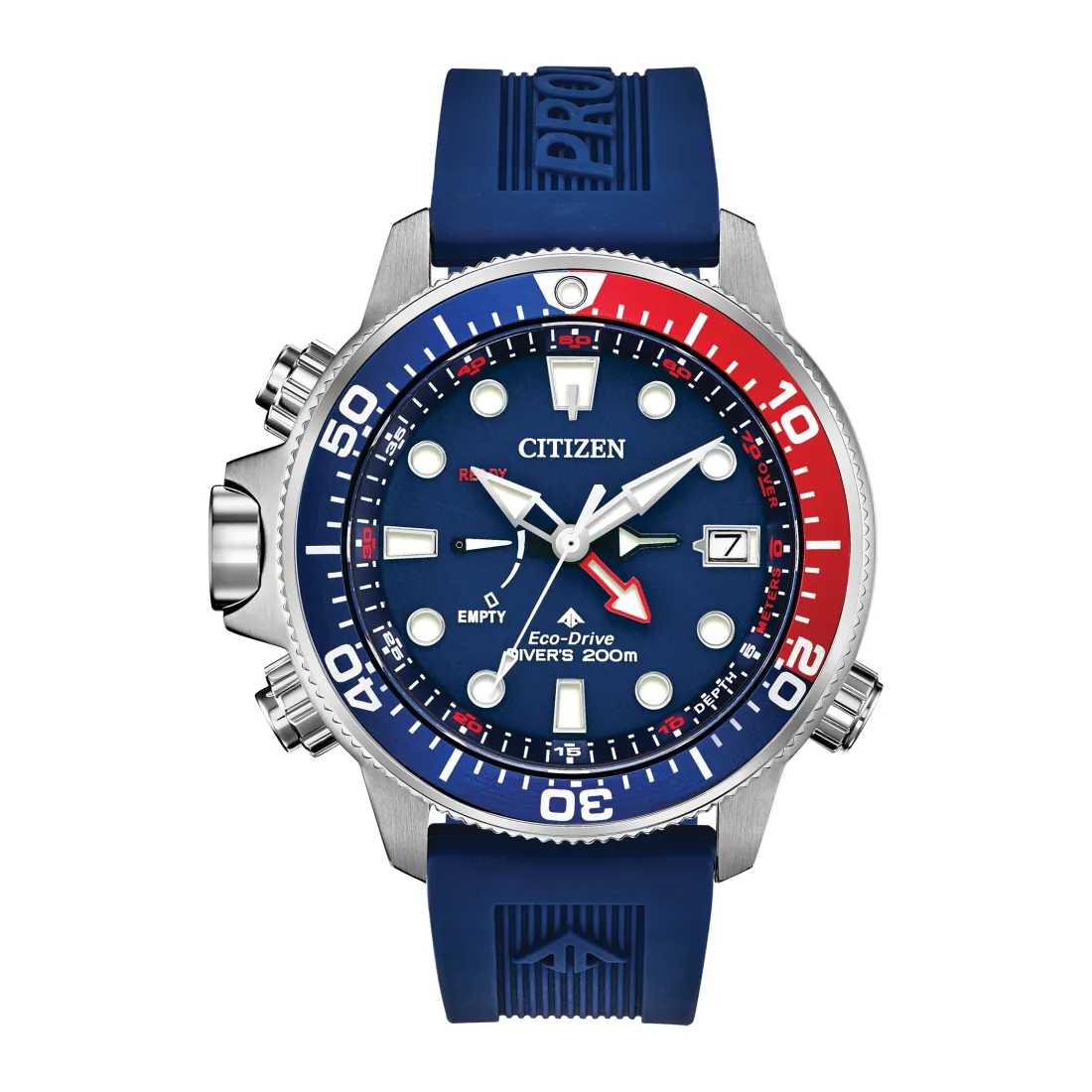 Citizen Promaster Aqualand Mens Eco Drive Divers Stainless Steel Blue Rubber Strap Watch