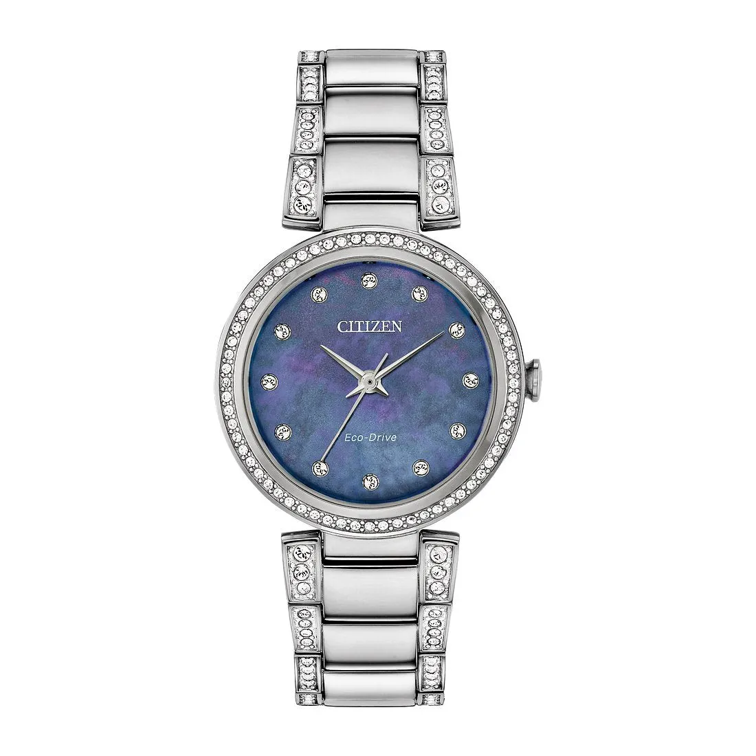 Citizen Silhoutte Crystal Ladies Eco Drive Stainless Steel Blue Mother of Pearl Dial Watch