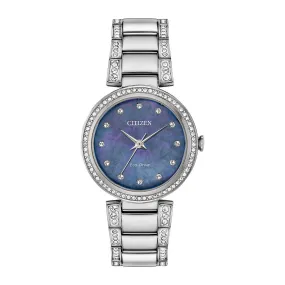 Citizen Silhoutte Crystal Ladies Eco Drive Stainless Steel Blue Mother of Pearl Dial Watch