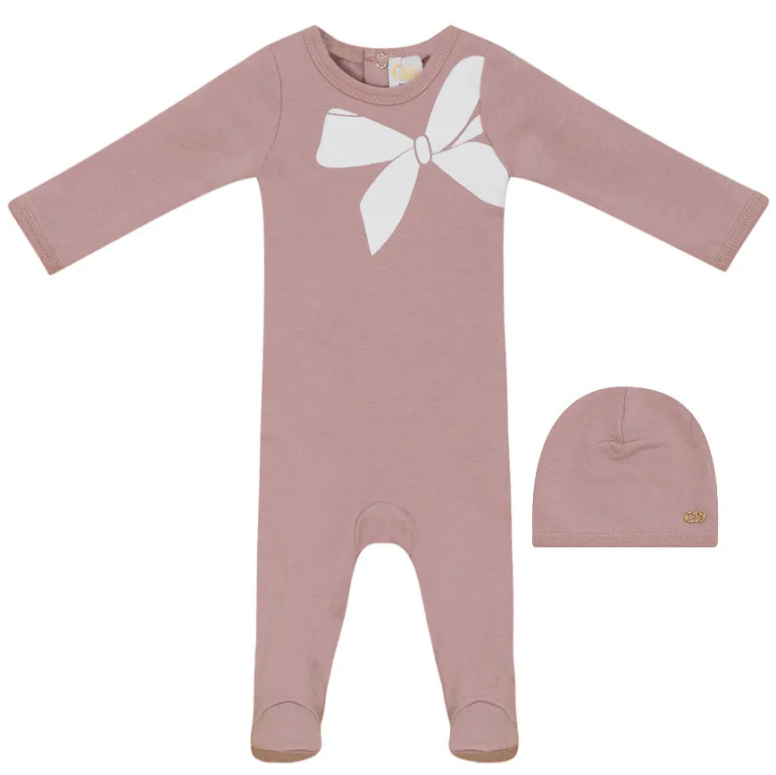 Clo Mauve Bow Print Stretchie and Beanie