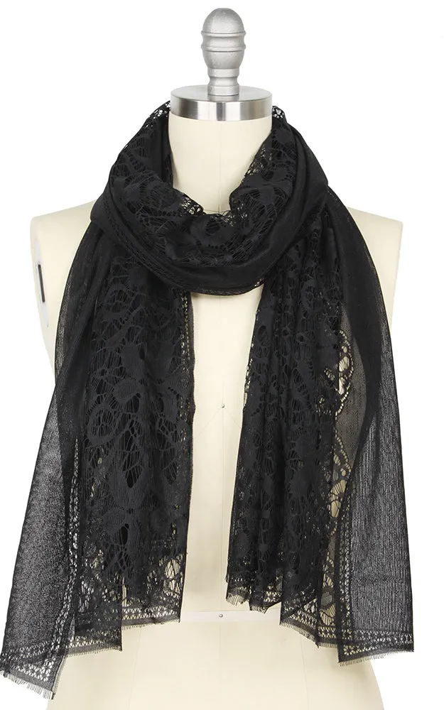 EAS9625 Lace Flower Pattern Oblong Scarf