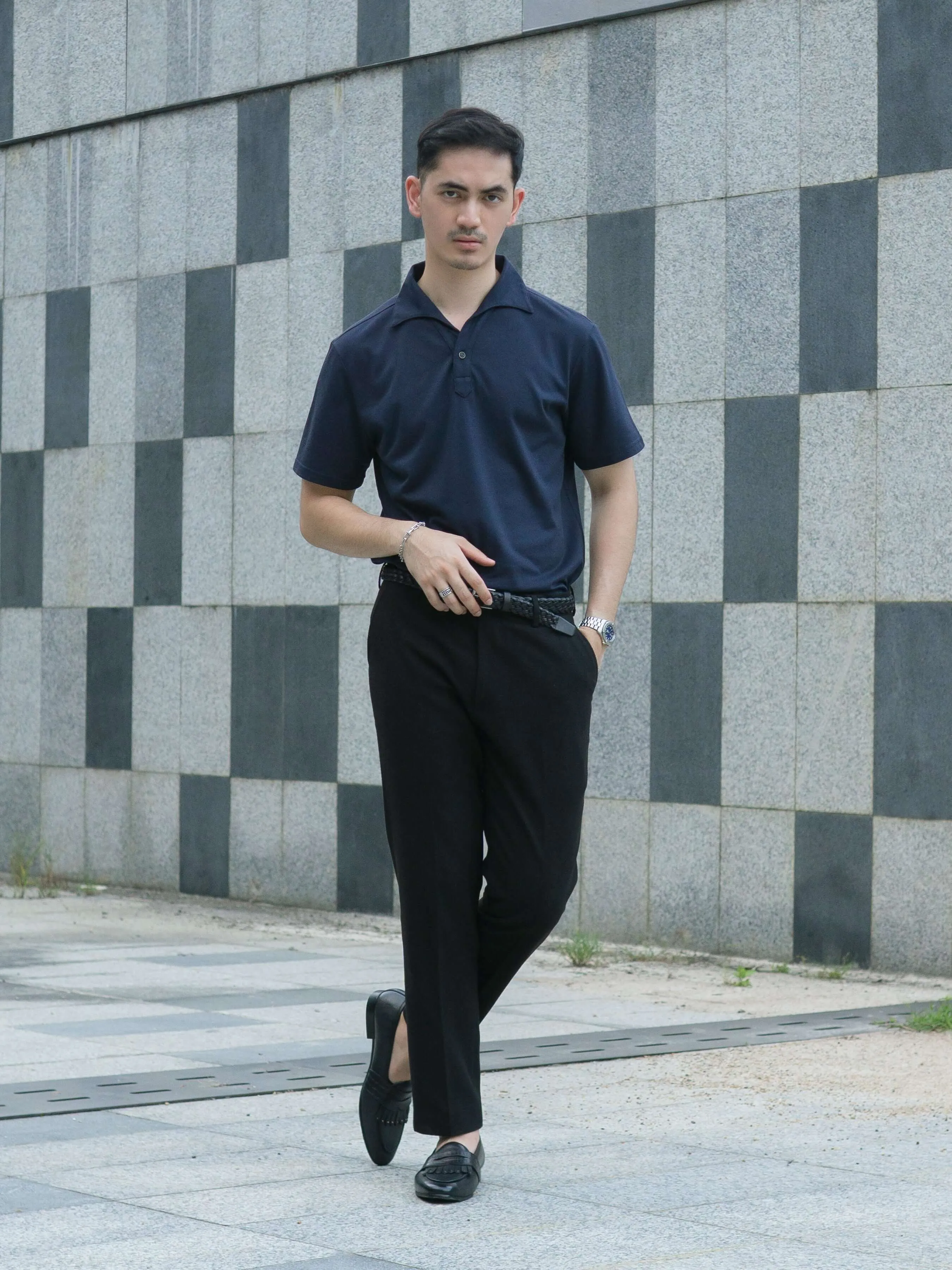 Ezio Polo Shirt - Navy Blue One-Piece Collar