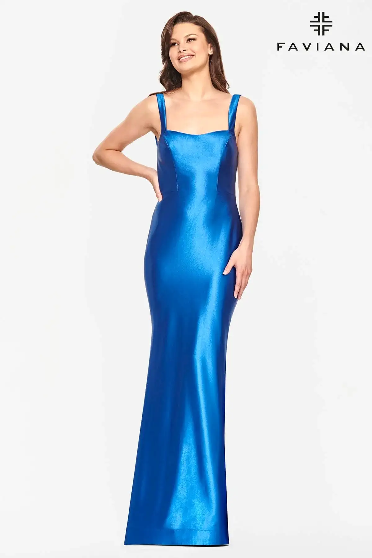 Faviana S10809 Satin Scoop Neck Gown