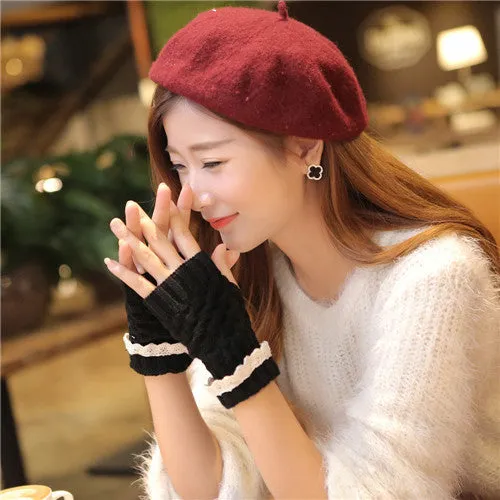 Feida 3 Colors Knitted Fringe Warm fingerless Gloves ladies Women