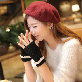 Feida 3 Colors Knitted Fringe Warm fingerless Gloves ladies Women