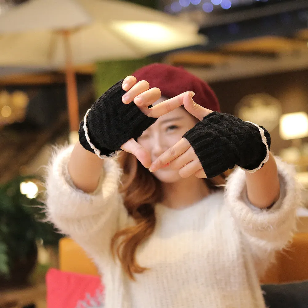 Feida 3 Colors Knitted Fringe Warm fingerless Gloves ladies Women