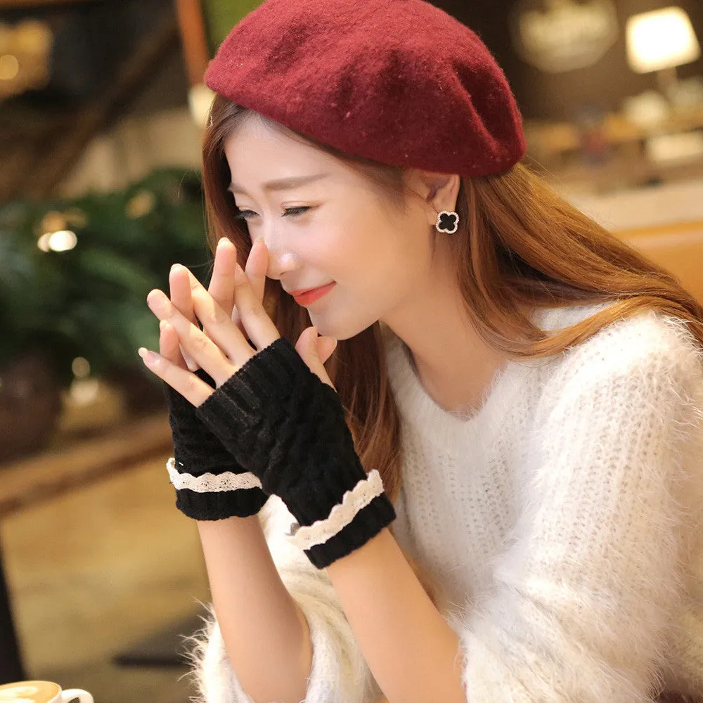 Feida 3 Colors Knitted Fringe Warm fingerless Gloves ladies Women