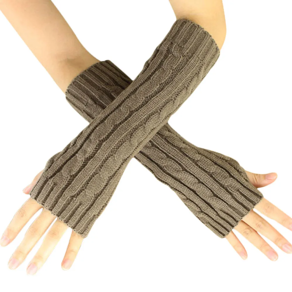 Feida 9 Colors Women Hemp Flowers Fingerless Knitted Long Gloves Mittens