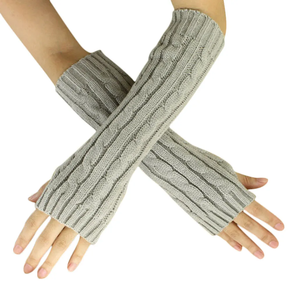 Feida 9 Colors Women Hemp Flowers Fingerless Knitted Long Gloves Mittens