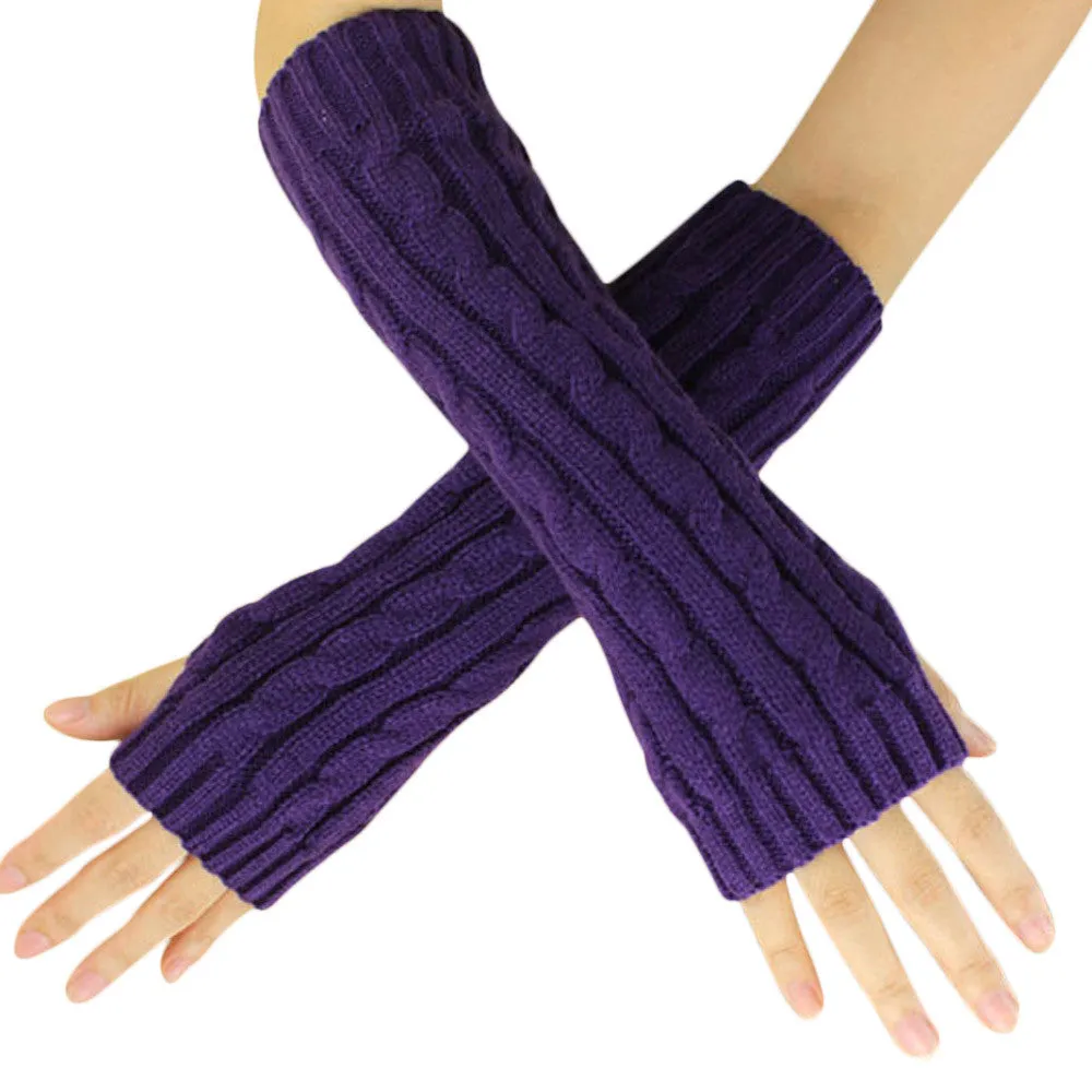 Feida 9 Colors Women Hemp Flowers Fingerless Knitted Long Gloves Mittens