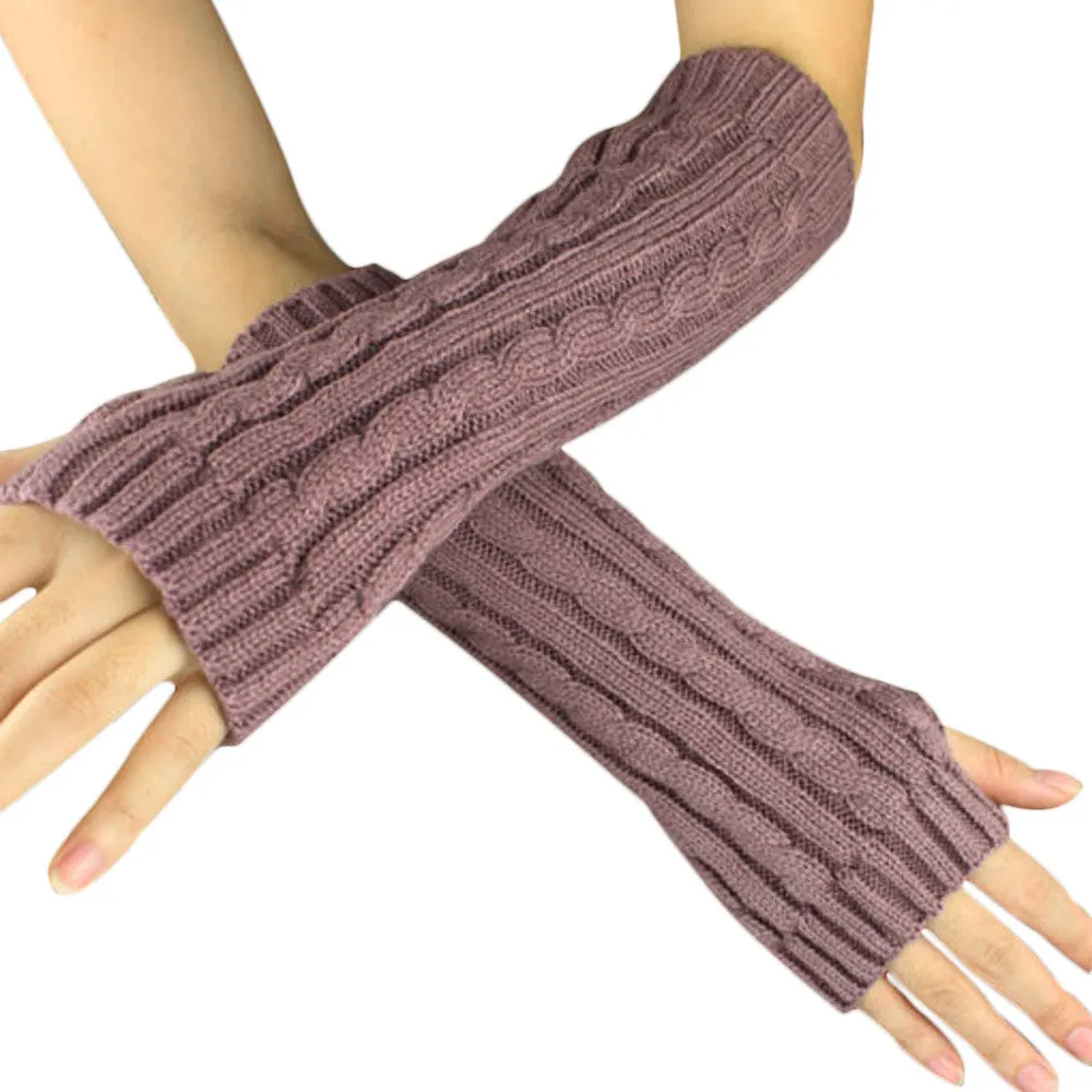 Feida 9 Colors Women Hemp Flowers Fingerless Knitted Long Gloves Mittens