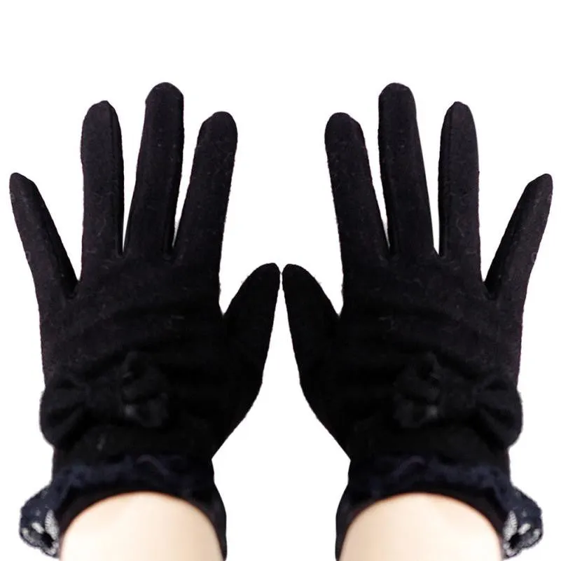 Feida 90% Wool10% cotton Butterfly Knot Soft And Warm Glove Outdoor Windproof gloves