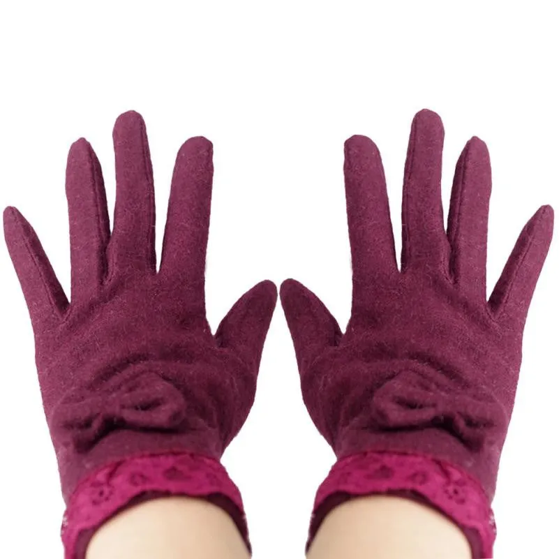 Feida 90% Wool10% cotton Butterfly Knot Soft And Warm Glove Outdoor Windproof gloves