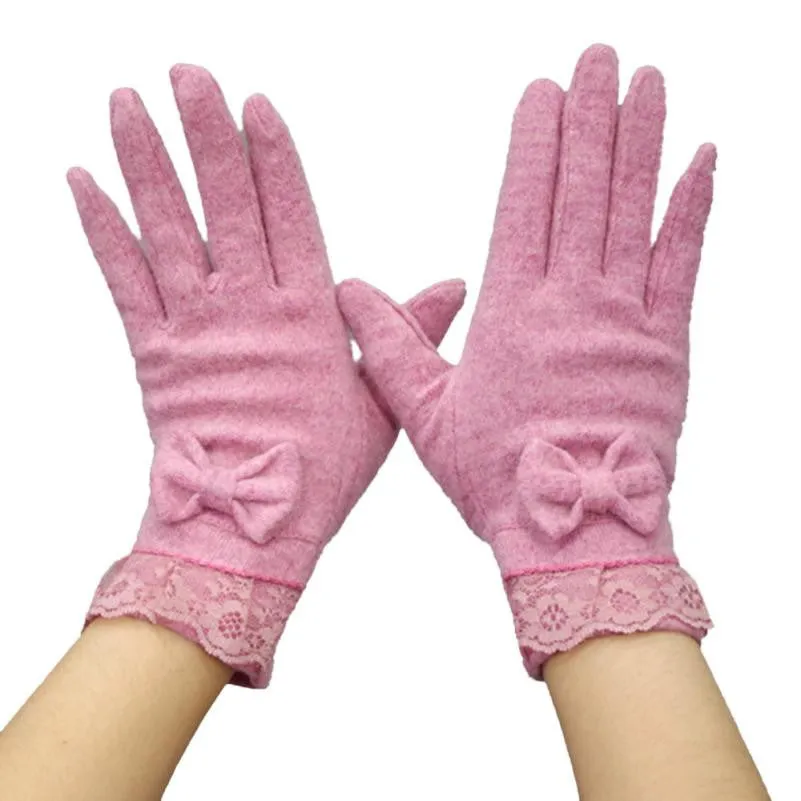 Feida 90% Wool10% cotton Butterfly Knot Soft And Warm Glove Outdoor Windproof gloves