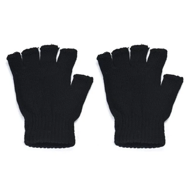 Fingerless Gloves Men Knitted Black Stretch Warm Gloves Winter Outwear Driving Gloves Spor Eldiveni Luvas Frio#A121 SM6