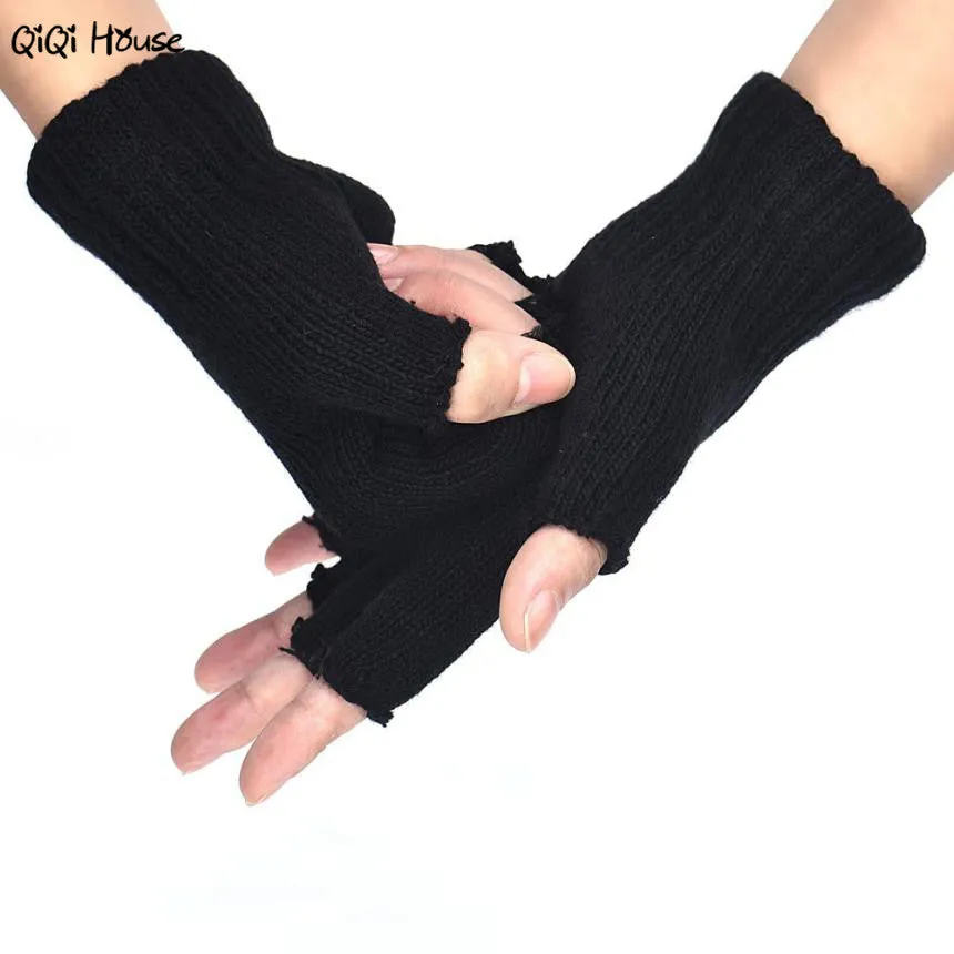 Fingerless Gloves Men Knitted Black Stretch Warm Gloves Winter Outwear Driving Gloves Spor Eldiveni Luvas Frio#A121 SM6