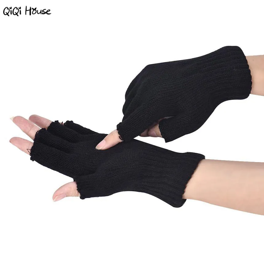 Fingerless Gloves Men Knitted Black Stretch Warm Gloves Winter Outwear Driving Gloves Spor Eldiveni Luvas Frio#A121 SM6