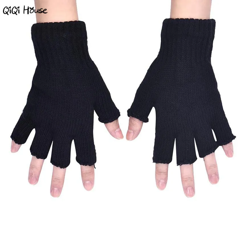 Fingerless Gloves Men Knitted Black Stretch Warm Gloves Winter Outwear Driving Gloves Spor Eldiveni Luvas Frio#A121 SM6