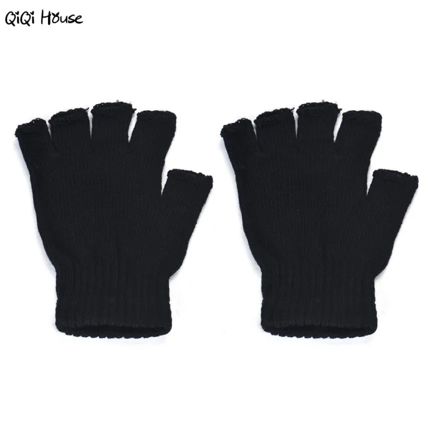 Fingerless Gloves Men Knitted Black Stretch Warm Gloves Winter Outwear Driving Gloves Spor Eldiveni Luvas Frio#A121 SM6