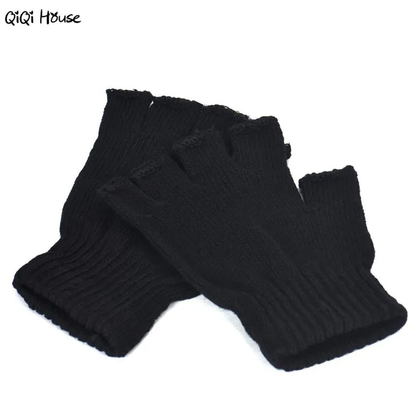 Fingerless Gloves Men Knitted Black Stretch Warm Gloves Winter Outwear Driving Gloves Spor Eldiveni Luvas Frio#A121 SM6