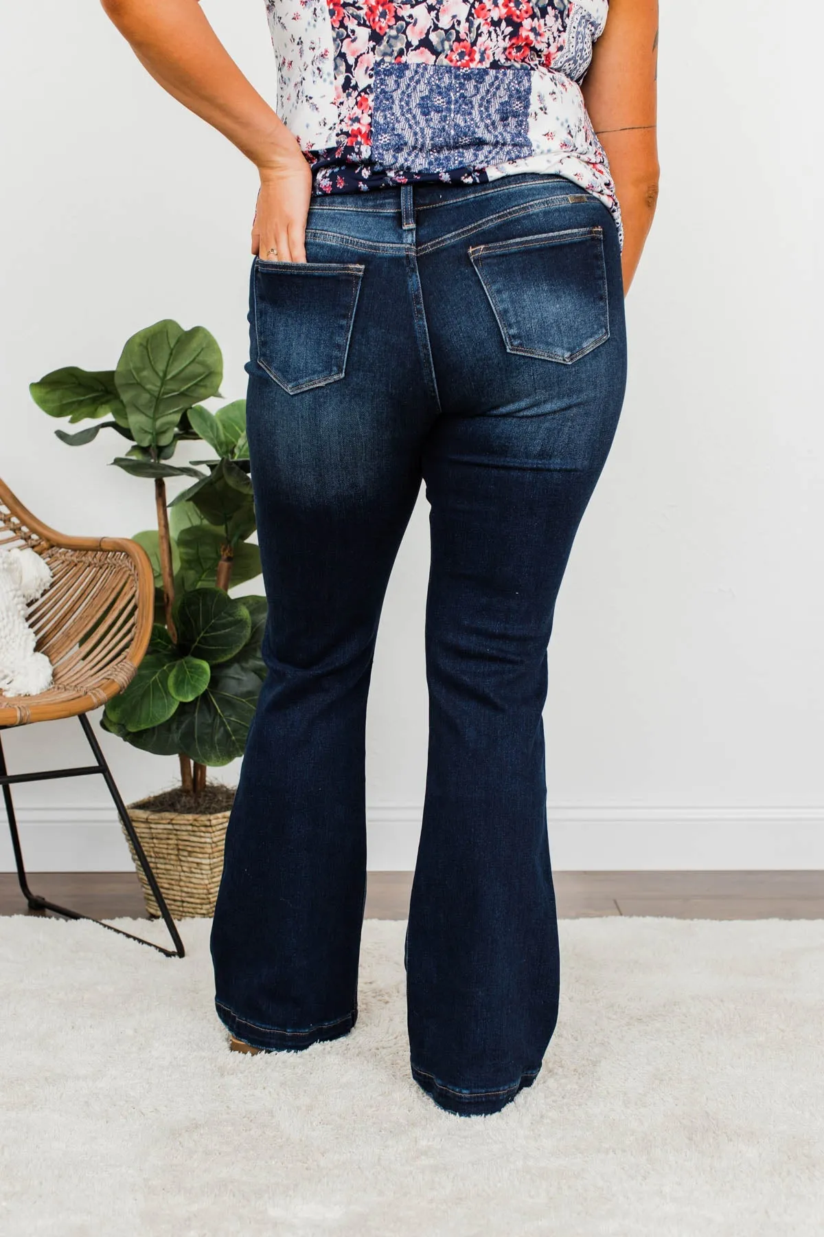 KanCan Petite Distressed Flare Jeans- Lenore Wash