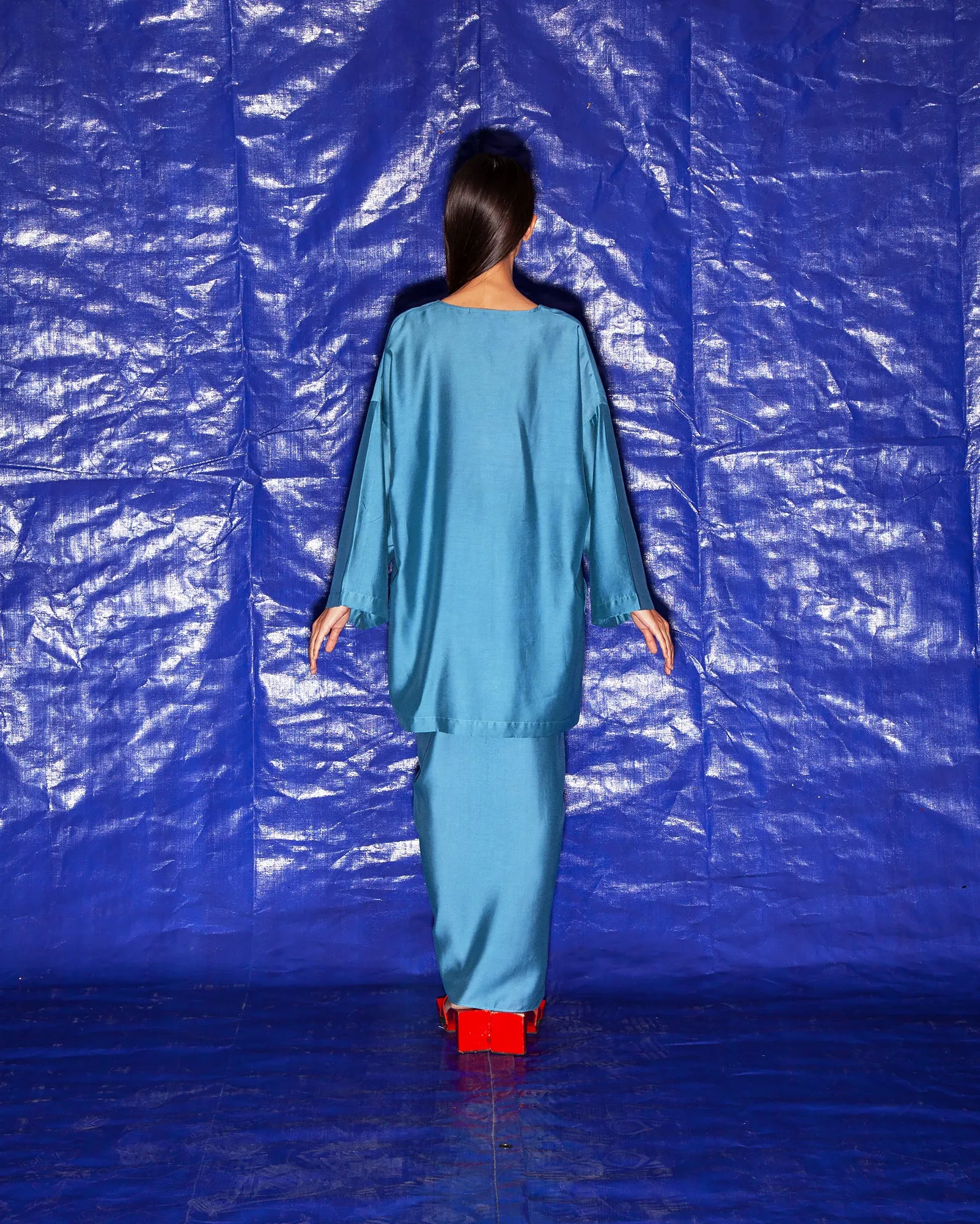 Kurung Santai (Steel Blue Cotton Satin)