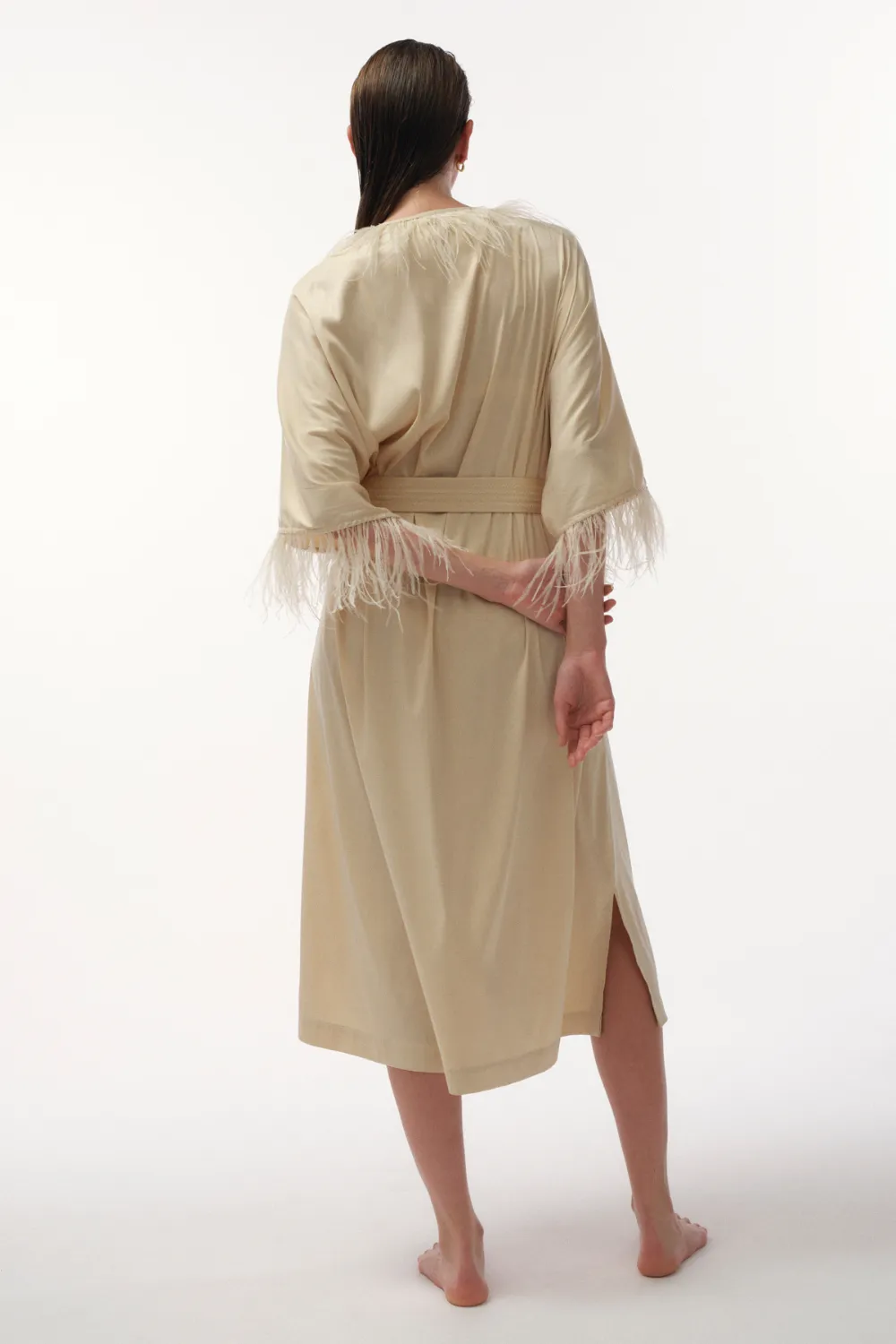 Laura Marabou Feather Trim Satin Robe