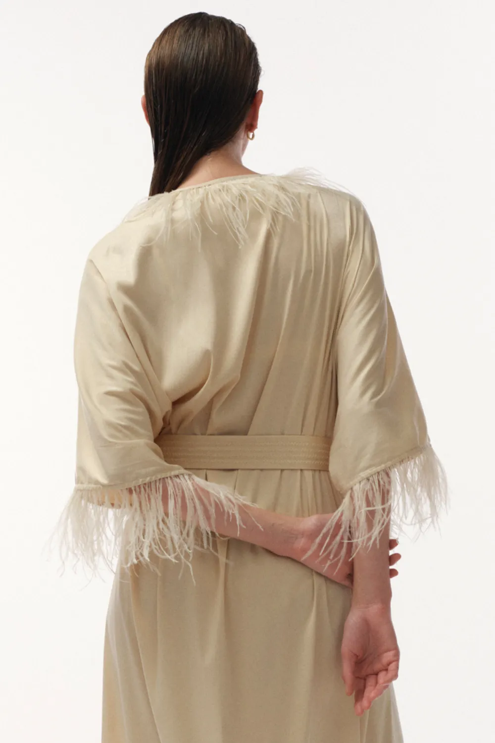 Laura Marabou Feather Trim Satin Robe