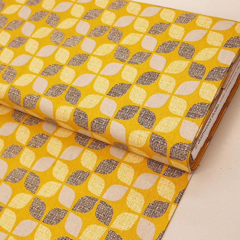 Linen and Cotton Mix - Mustard - Geometric Petals