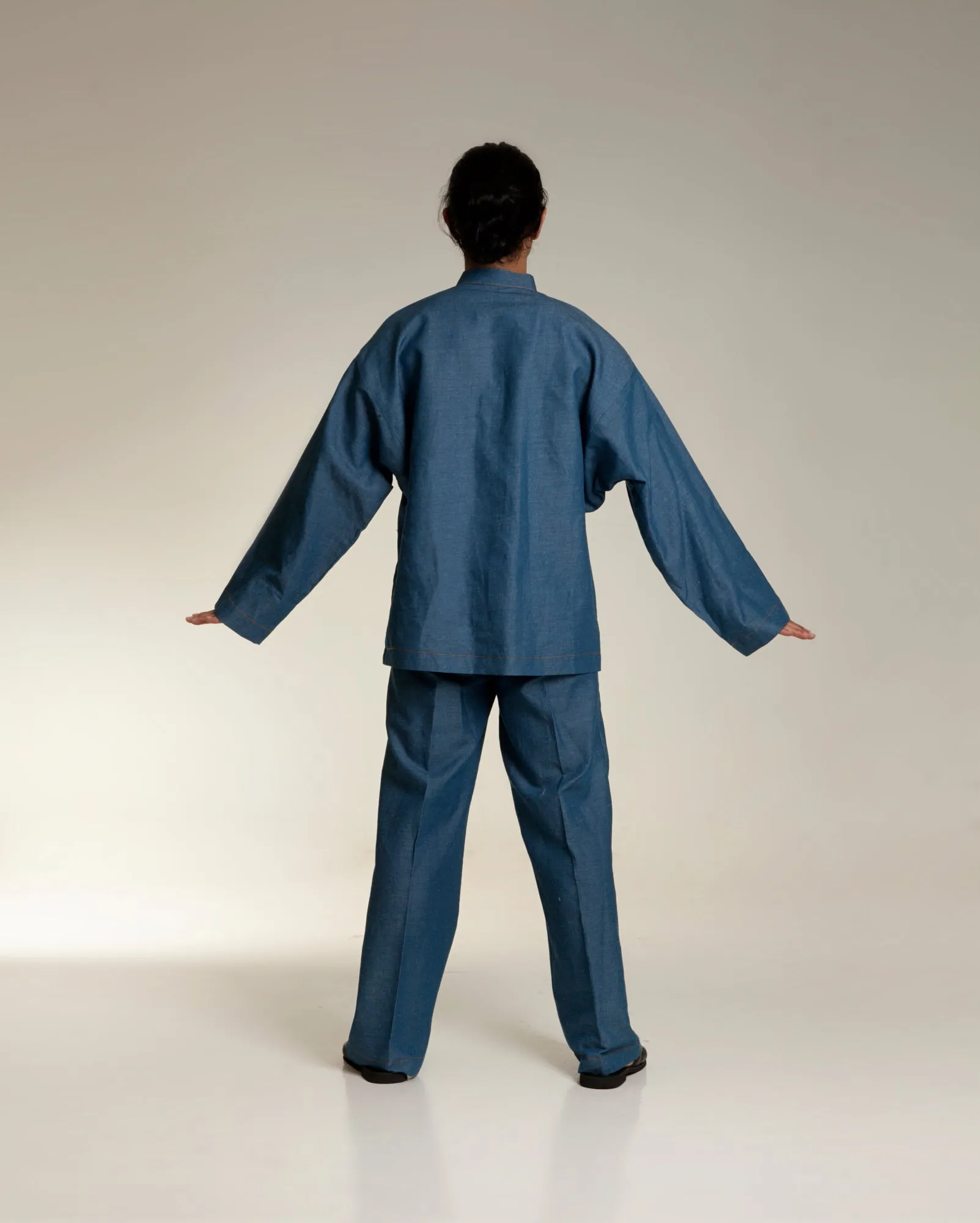 Linen Denim Baju Melayu Set (Steel Blue)