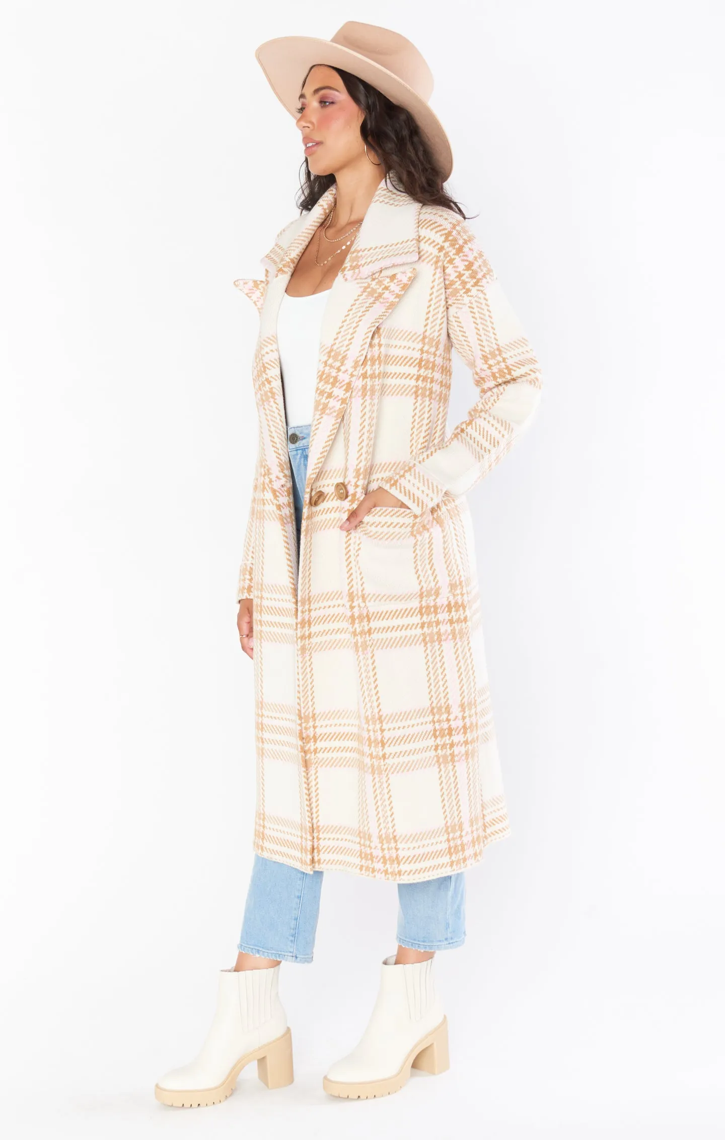 Melrose Sweater Jacket ~ Neutral Plaid Knit