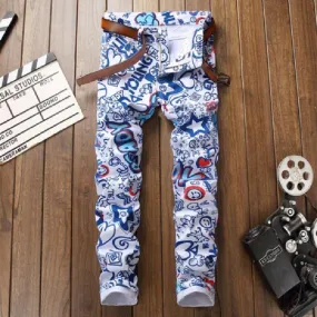 Men's Hip-Hop Style Digital Print Geometric Stretch Casual Skinny Trousers