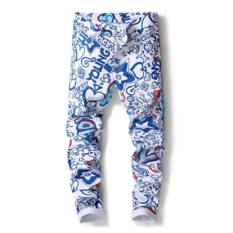 Men's Hip-Hop Style Digital Print Geometric Stretch Casual Skinny Trousers