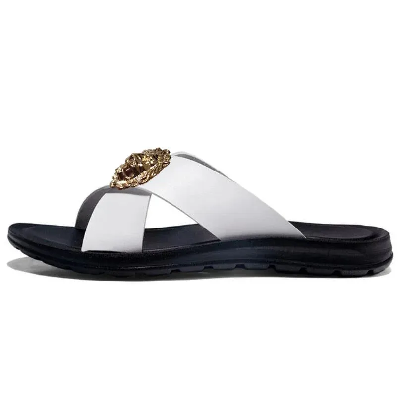 Men's Punk Style Summer Fashion Genuine Leather Casual Flip-Flop Slippers