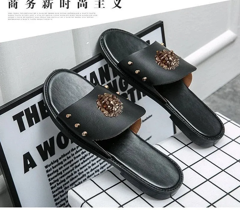 Men's Summer Genuine Leather Leisure Non-Slip Flip-Flop Slippers