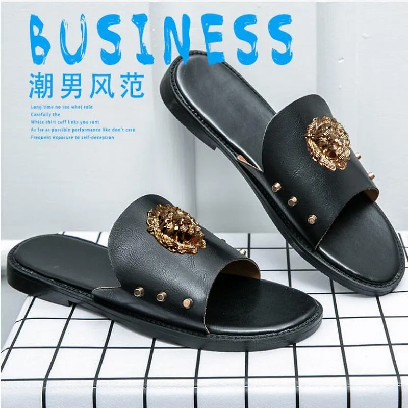 Men's Summer Genuine Leather Leisure Non-Slip Flip-Flop Slippers