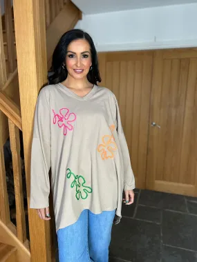 Mocha Bright Swirl Flower Sweat Top Juliet