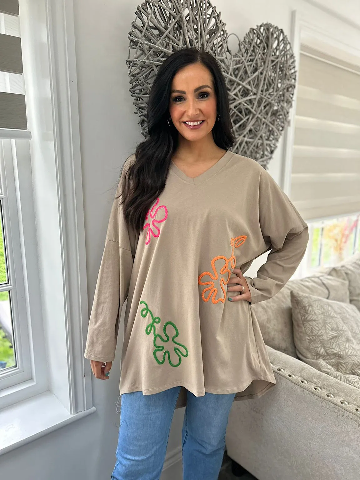 Mocha Bright Swirl Flower Sweat Top Juliet