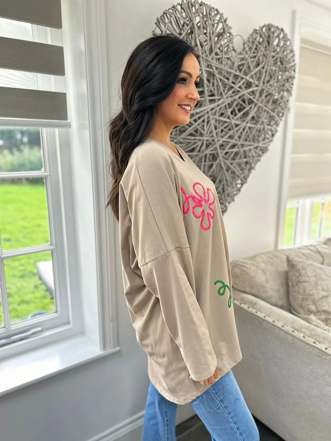 Mocha Bright Swirl Flower Sweat Top Juliet